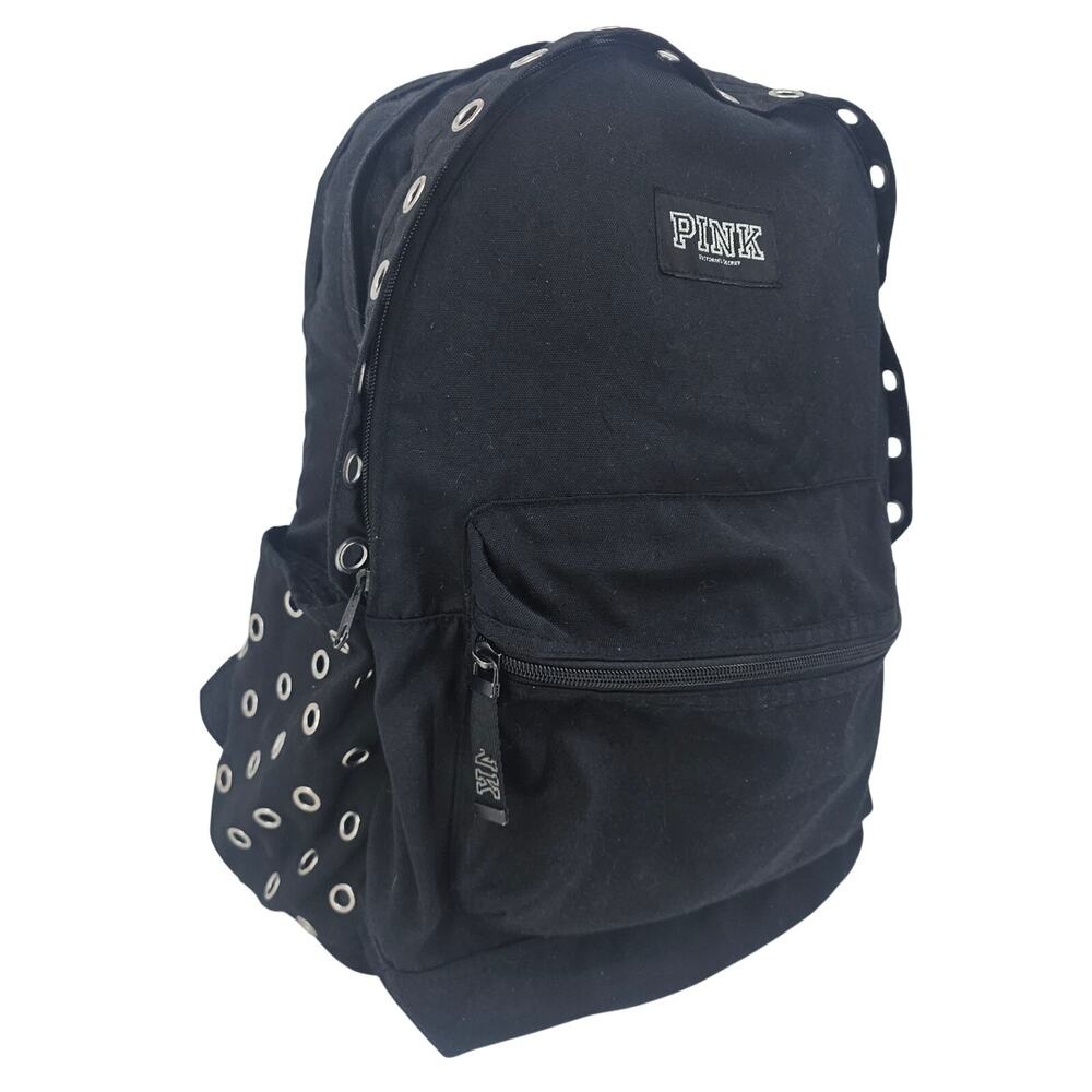 Victoria's Secret PINK Marl Campus Backpack Black Silver Grommet